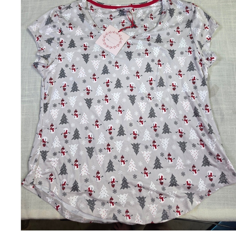 Count The Stars Snowman Christmas Pajama Top Grey Short Sleeve L BL-8705-24-SMA